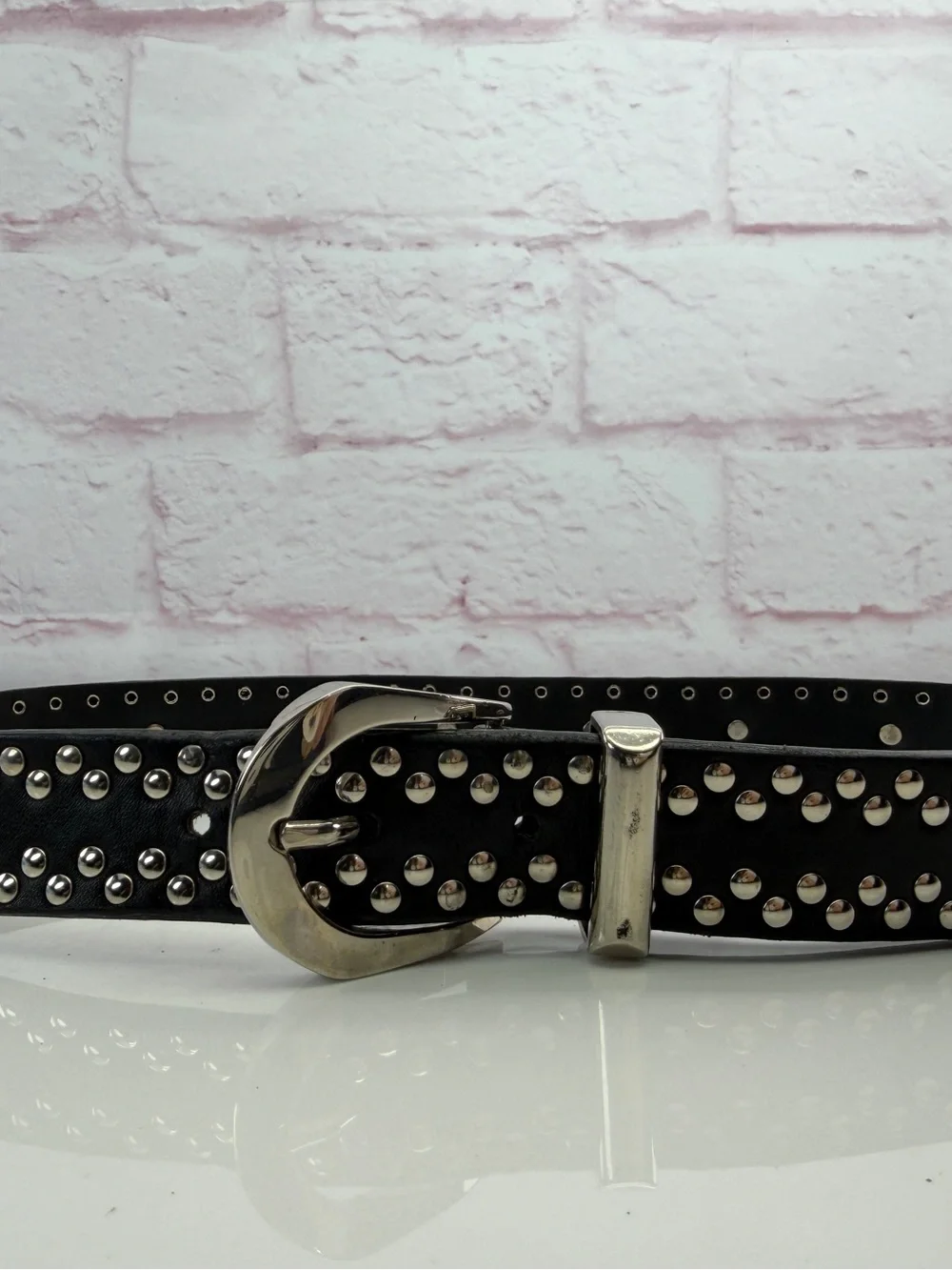 Rare 90s Gianni Versace Studded Leather Medusa Black Belt 70/28